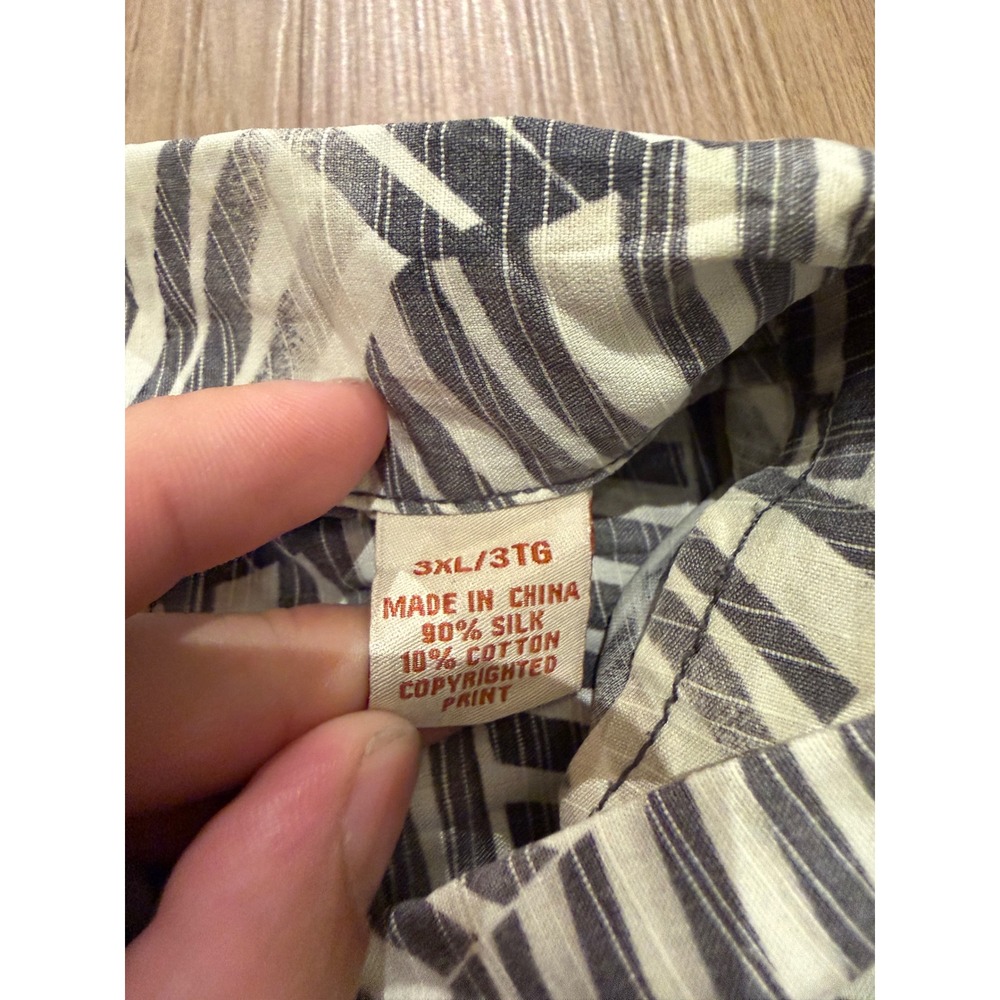 Tommy Bahama Button Down Mens 3XL Grey Silk Cotton Abstract Geometric Shirt - Picture 4 of 6